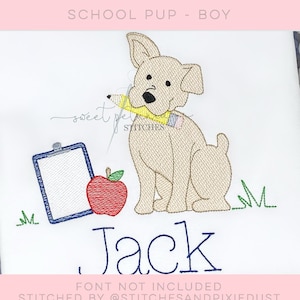 Boys School Pencil Apple Embroidery Dog Pup Boys Back to School Kindergarten Design Sketchy Sketch Fill Machine Embroidery Design