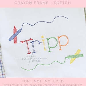 Doodle Crayon Nome Moldura Esboço De volta às aulas Lápis de jardim de infância Colorir Monograma Escola Esboço Esboço Preenchimento Máquina Bordado Design