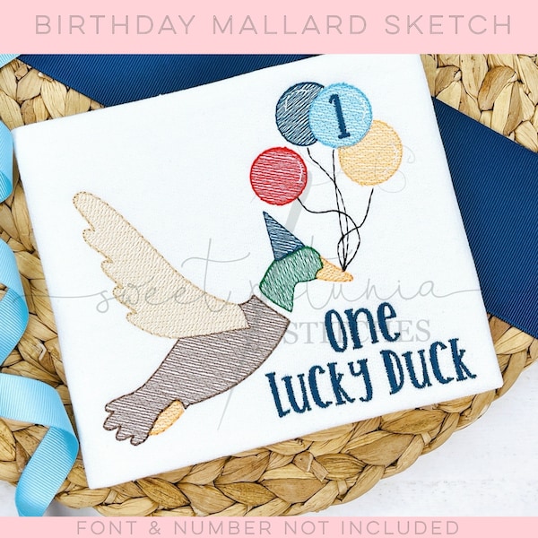 Birthday Ducks Cupid Mallard Hunting Happy Birthday Balloons First Birthday Duck Sketchy Sketch Fill Machine Embroidery Design