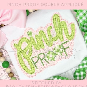 Shamrock Lucky St. Patrick&#39;s Day Green Leprechaun Text Double Applique Bean Stitch Applique Machine Embroidery Design