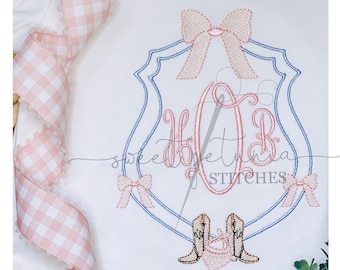 Rodeo Cowgirl Boot Bandana Western Boho Sketch Fill Satin Border Crest Monogram Frame Machine Embroidery Design