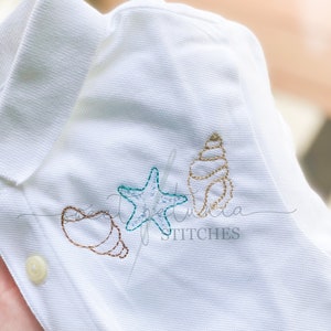 Seashell Starfish Sea Shell Vintage Bean Stitch Mini Trio Machine borduurwerk ontwerp