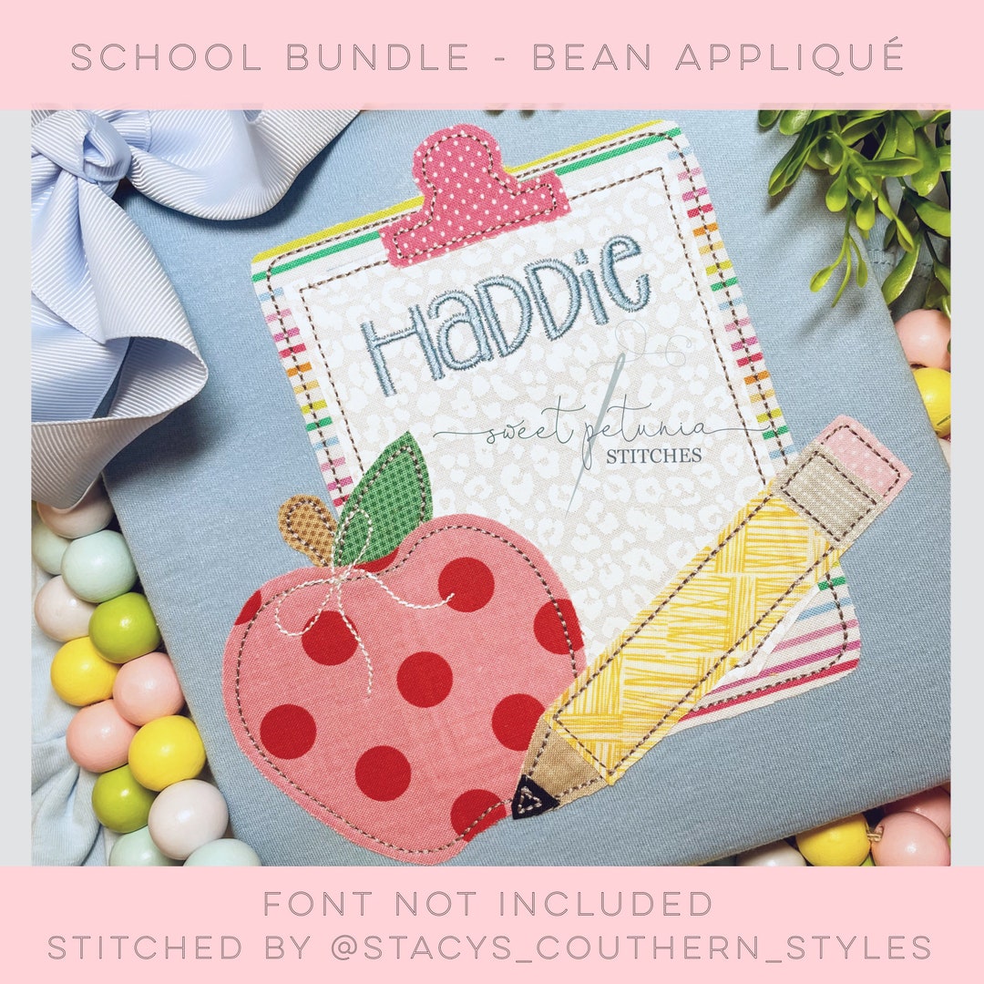 Back to School Apple Pencil Teacher Clipboard Name Frame Applique Bean ...