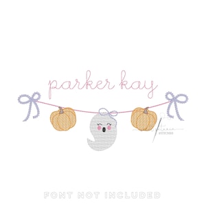 Halloween Girls Trick Or Treat Ghost Bows Girl Ghoul Halloween Pumpkin Banner Bunting Halloween Sketch Fill Machine Embroidery Design