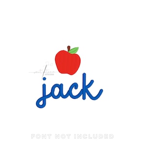 May include: A red apple with a green leaf sits above the blue word "jack" in a cursive font. The text "FONT NOT INCLUDED" is at the bottom. The image has a white background.