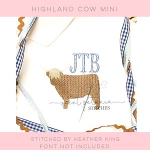 Highland Cow Mini Cow Farm Barnyard Hairy Cow Tiny Cow Mini Fill Stitch Machine Embroidery Design
