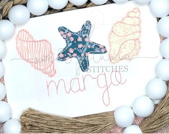 Seashell Conch Shelling Clam Seashells Beachcombing Beachy Bean Stitch Applique Quick Stitch Quick Applique Machine Embroidery Design