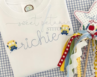 School Bus Bus Mini Bus Elementary Kindergarten Polo Boys Mini Back To School Motif Mini Fill Stitch Machine Embroidery Design
