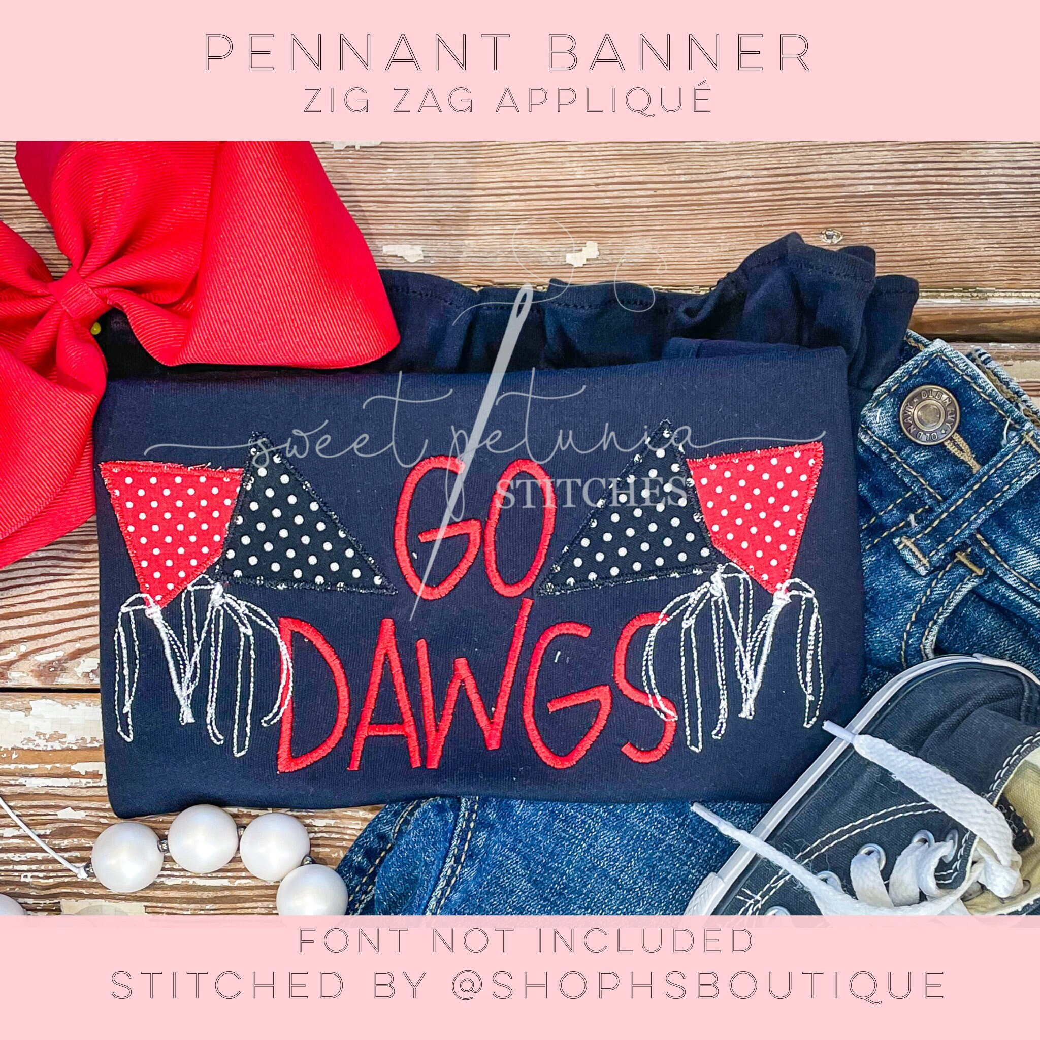 Pennant Banner Ribbon Zig Zag Applique Fill Sketch Machine Embroidery ...