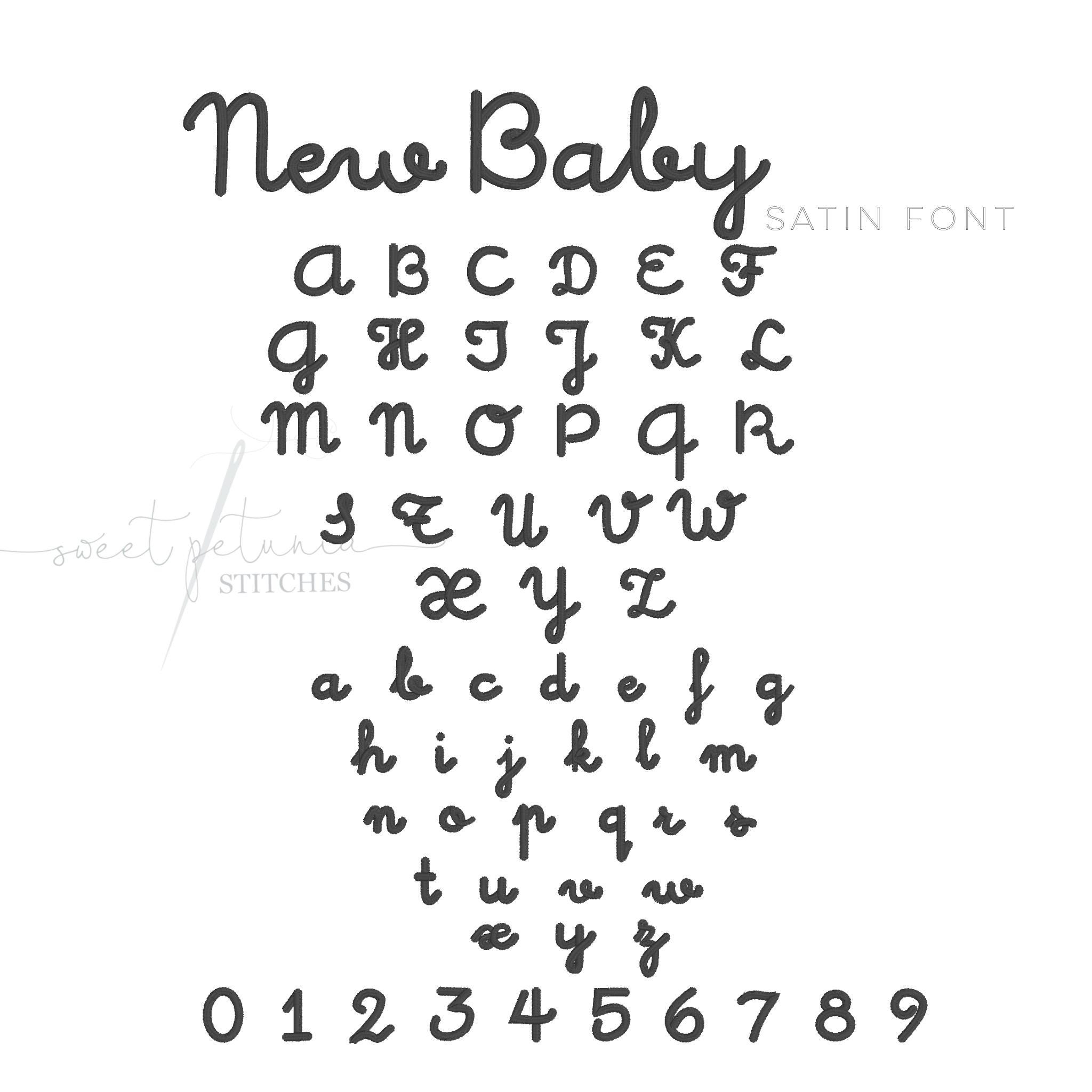 New Baby Font Girl Boy Satin Font Cursive Embroidered Font BX Satin ...