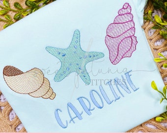 Seashell Beachcombing Shell Conch Clam Shell Beach Treasures Shelling Sketch Fill Trio Bean Quick Stitch Machine Embroidery Design