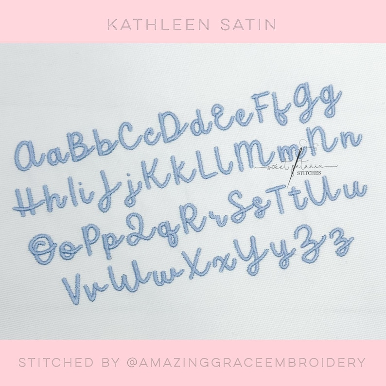 Kathlene Lettering Kathleen Font SMALL Girly Satin Mini Font Cursive Embroidered Font BX ...