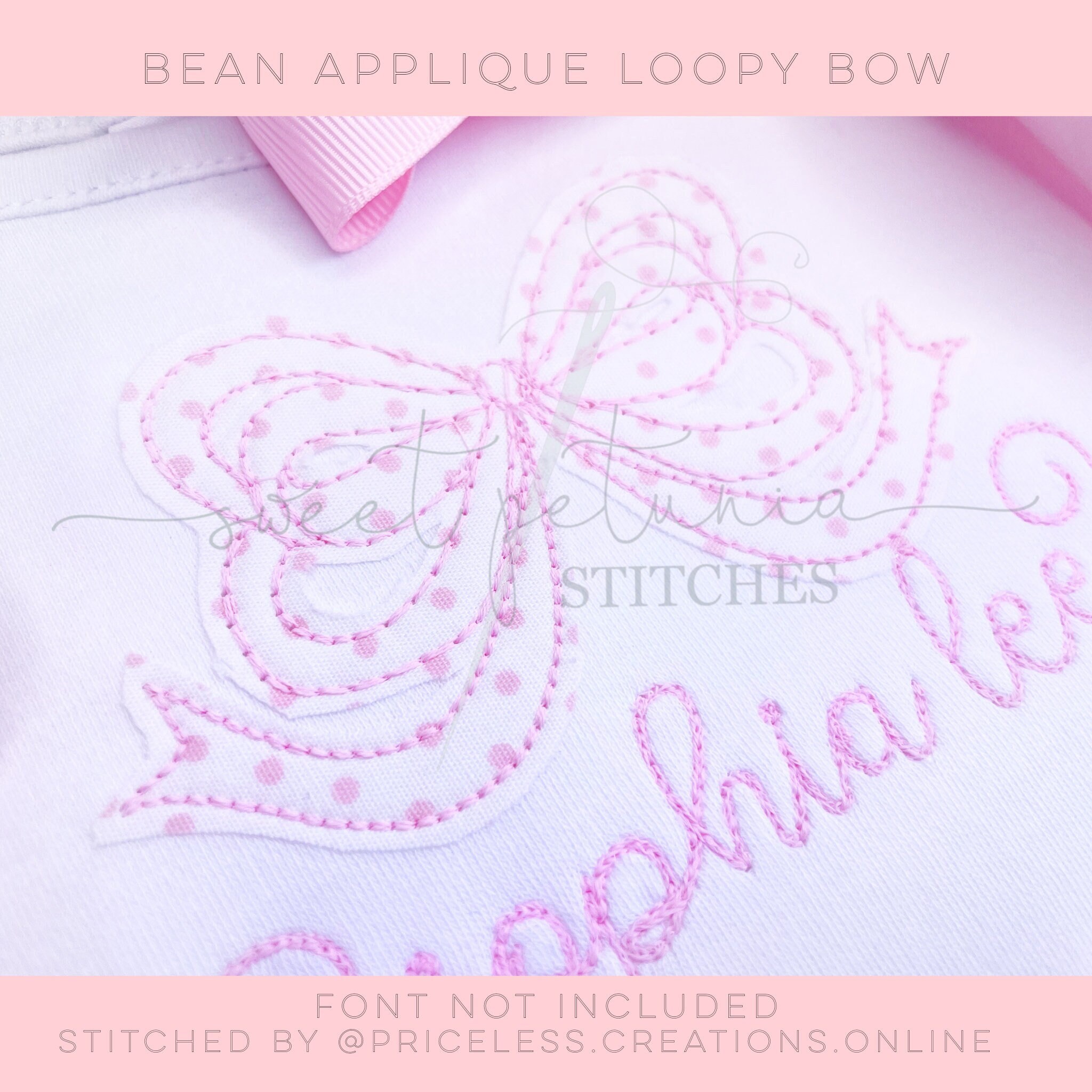 Applique Bow Machine Embroidery Design File, Quick Stitch, Bean Stitch,  Vintage Stitch, Satin Stitch for Girls 
