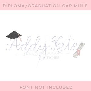 May include: Embroidered design featuring the name "Addy Kate" in a cursive font, with a graduation cap and diploma scroll on either side. The text "Sweet Petunia Stitches" is also included.