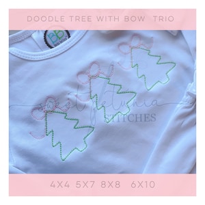 Doodle Christmas Tree with Bow Trio Faux Hand Embroidery Bean Stitch  Machine Embroidery Design
