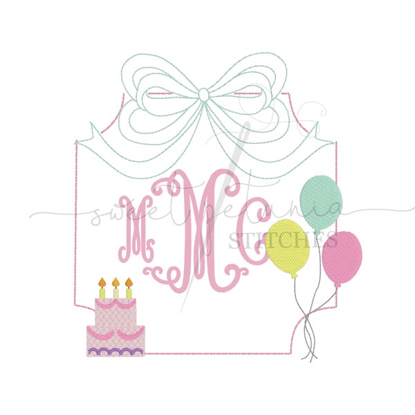 Birthday Happy Birthday Balloons Birthday Cake Monogram Bow Girly Birthday Baby Border Crest Monogram Frame Machine Embroidery Design