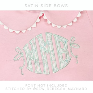 Lazo lateral Monogram Bow Girly Bow Minis Add-On Bow Monogram Bow Motif Satin Fill Mini Fill Stitch Máquina Diseño de bordado