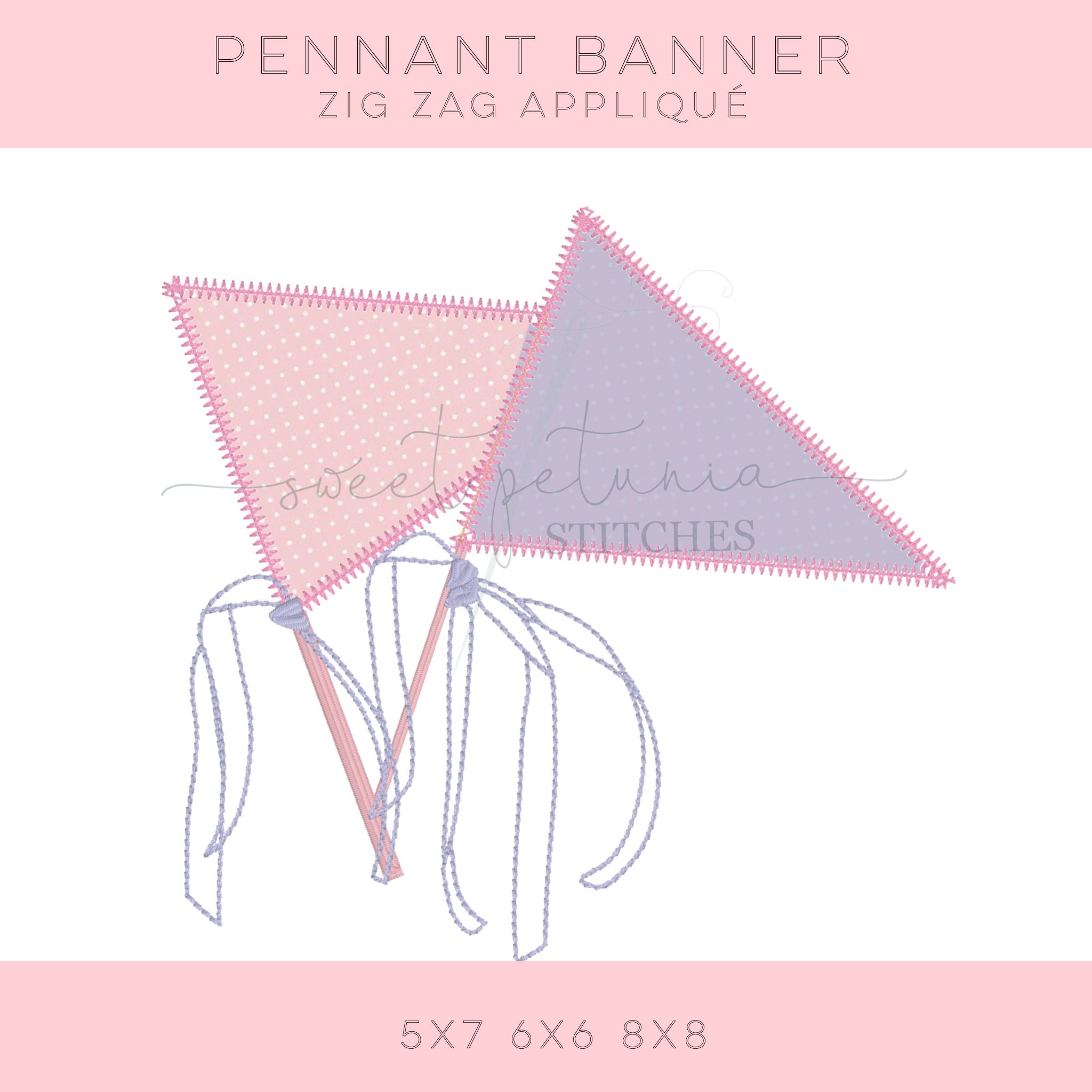 Pennant Banner Ribbon Zig Zag Applique Fill Sketch Machine Embroidery ...