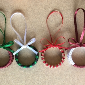 Mini Wreath Christmas Tree Ornament, Canning Ring Ornament, Miniature Wreath