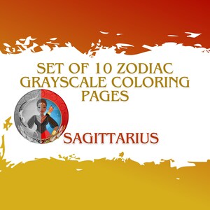 Grayscale Zodiac Coloring Pages, Women Horoscope Coloring Pages, Set of 10 Adult Coloring Pages, Sagittarius Coloring Book