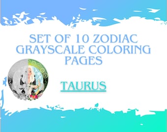 Zodiac Women Grayscale Coloring Pages, Set of 10 (Digital Download)
