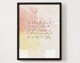 Io conosco i piani che ho per voi / Geremia 29:11 / Arte murale cristiana / Citazioni di versetti della Bibbia / Stampabile digitale / Arte murale moderna con versetti della Bibbia
