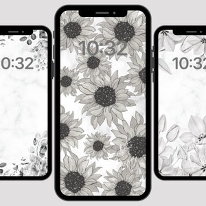 iPhone Wallpaper und Sperrbildschirm, Blumenmuster, schwarz und weiß, einfarbig, iOS 16 -18.5, Instant Download.