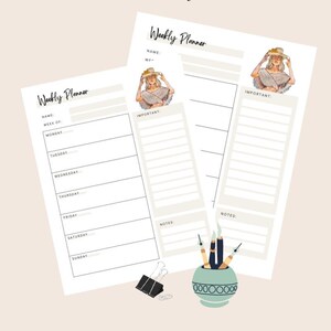 Feminine Weekly Planner Printable To Do List, Weekly Schedule, Weekly Organizer Journal, Weekly Agenda, Week At a Glance, A4/A5/Letter/Half