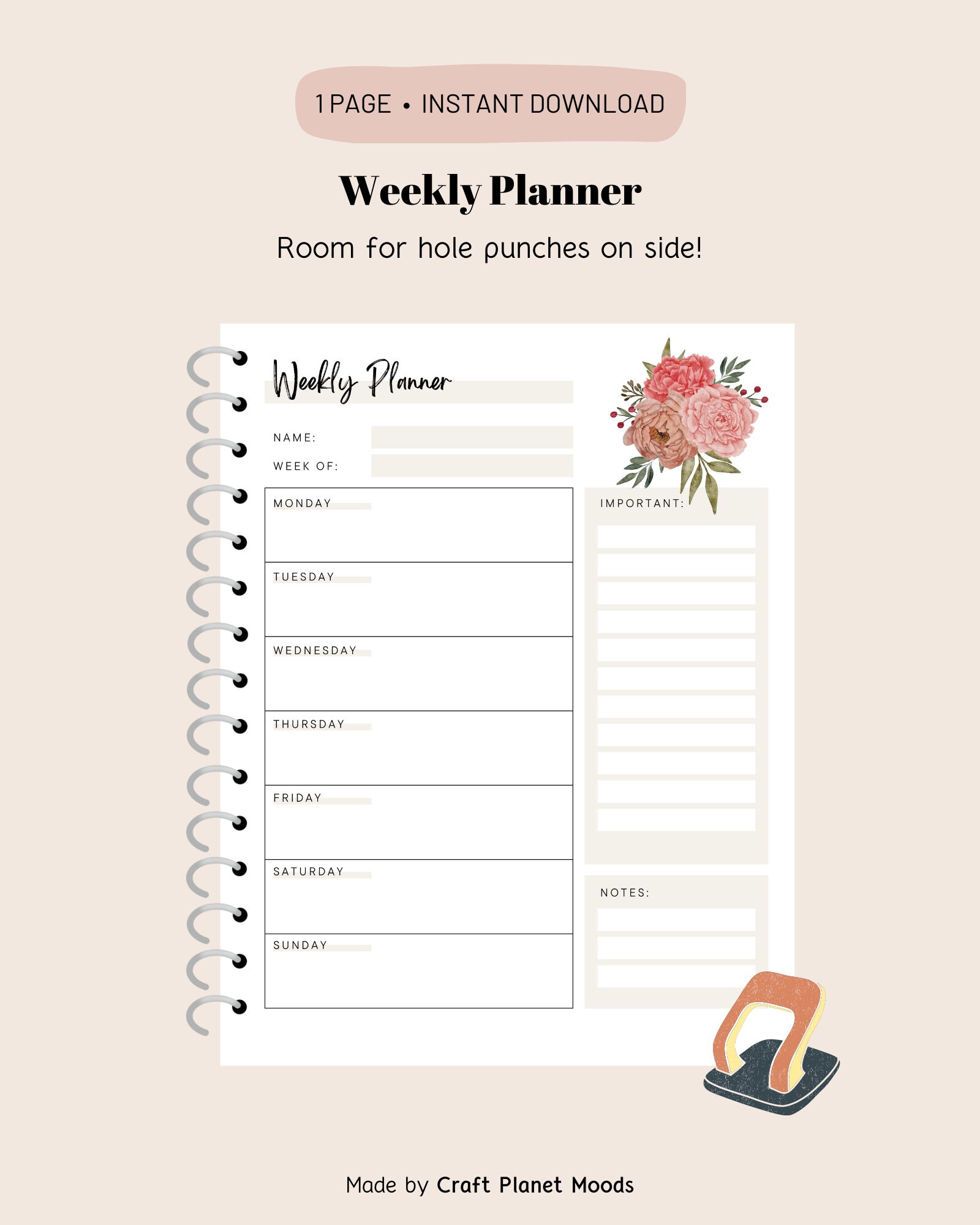 Flowers Weekly Planner Printable to Do List, Weekly Schedule, Weekly ...
