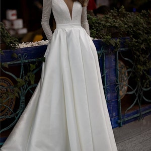 Sparkle Satin Wedding Dresses for Women Sexy V-neck Backless - Etsy