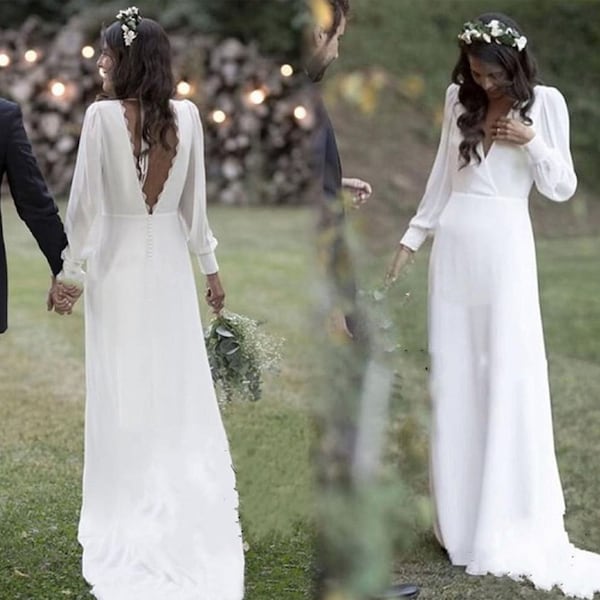 Flowy Beach Wedding Dress Etsy