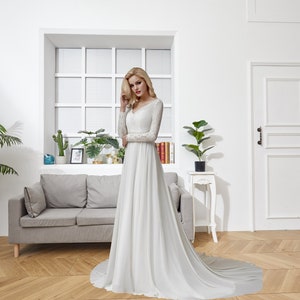 Elegant Boho A line Wedding DressV neck lace applique chiffon bride dress robe de mariee A line Wedding Bridal Gown AL-QK243 main image 0