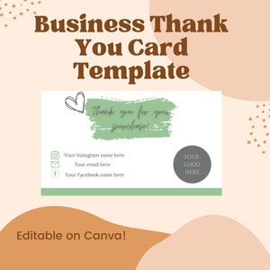 Business Thank You Card Template | Editable and Printable | Edit on Canva | Simple Pastel
