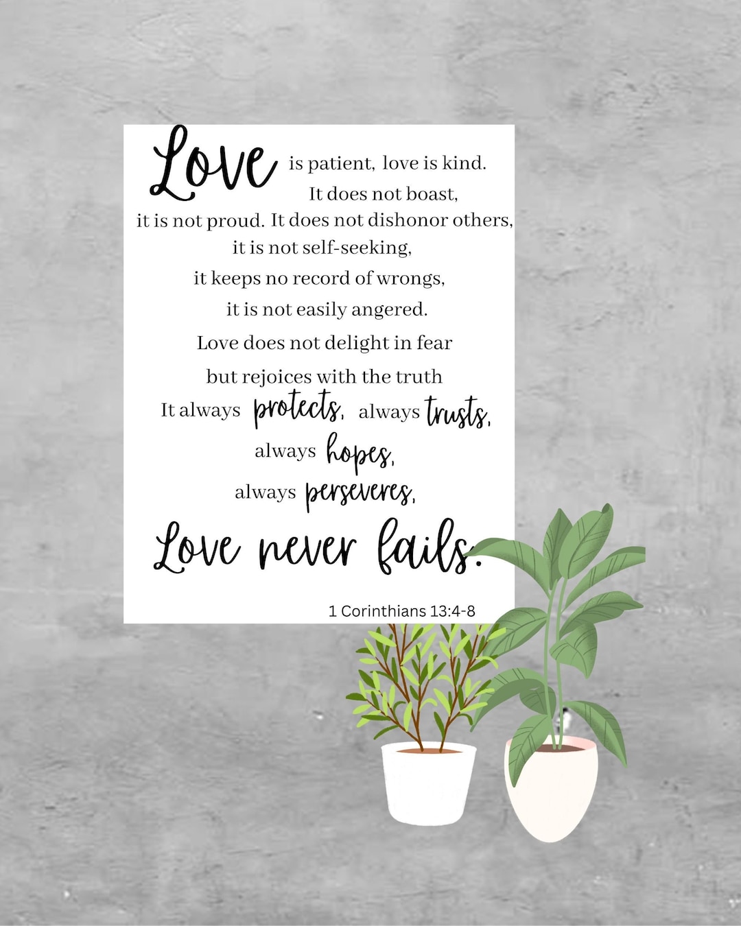 Love Never Fails, Bible Verses Printable, 1 Corinthians 13:4-8, Wedding ...