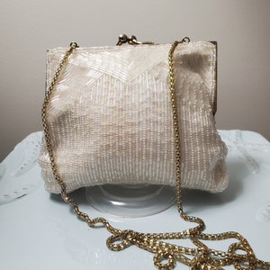 Vintage Iridescent Beaded Party Bag with 24&quot; Chain