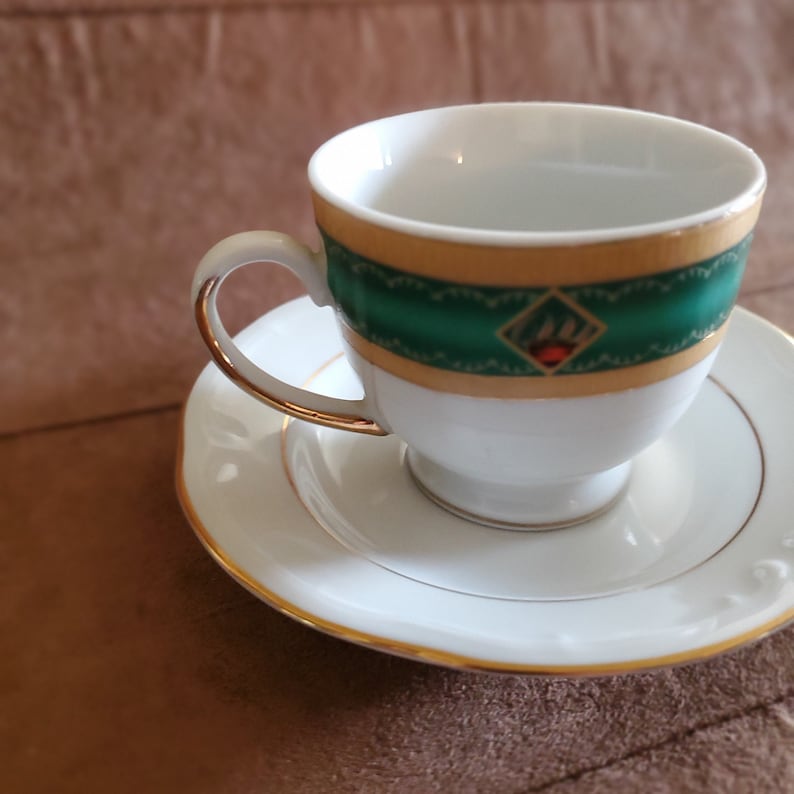 Art Deco Tea Cup and Saucer Gold With Green Design Cup and Etsy