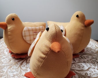 Bird Handsewn Chicken/Duck Spring Decor: Set of Three