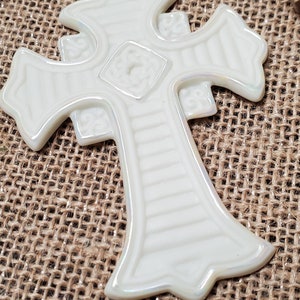 Glazed Porcelain Cross Ornament: White Home Decor