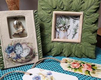 Frame Vintage Moss Green leaf design with a water can photo