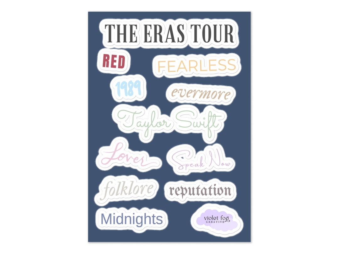 Taylor Swift Sticker Sheet, the Eras Tour Album Font Names 