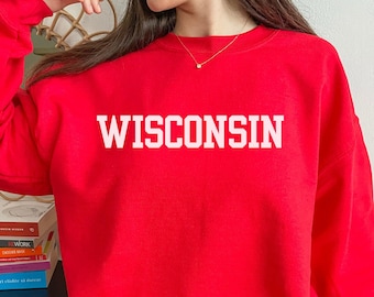 Wisconsin - Crewneck Sweatshirt, Wisconsin Sweatshirt, Wisconsin Gift, Wisconsin Shirt,Wisconsin Apparel, Women's Sweatshirt, Sports Apparel