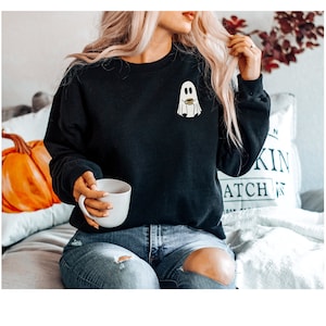 Cute Spooky Coffee Halloween Sweatshirt, Spooky Season, Fall Coffee Lover Sweatshirt, Fall Sweatshirt, Trendy Halloween Gift,Halloween Shirt