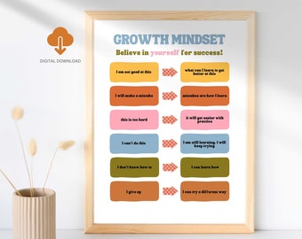 Growth Mindset Printable Boho Classroom Decor Calming Corner Elementary Positive Affirmation Poster for Kids Educational Wall Art