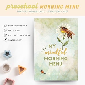 Preschool morning menu printable, homeschool preschool, preschool worksheets, homeschool menu, alphabet printable