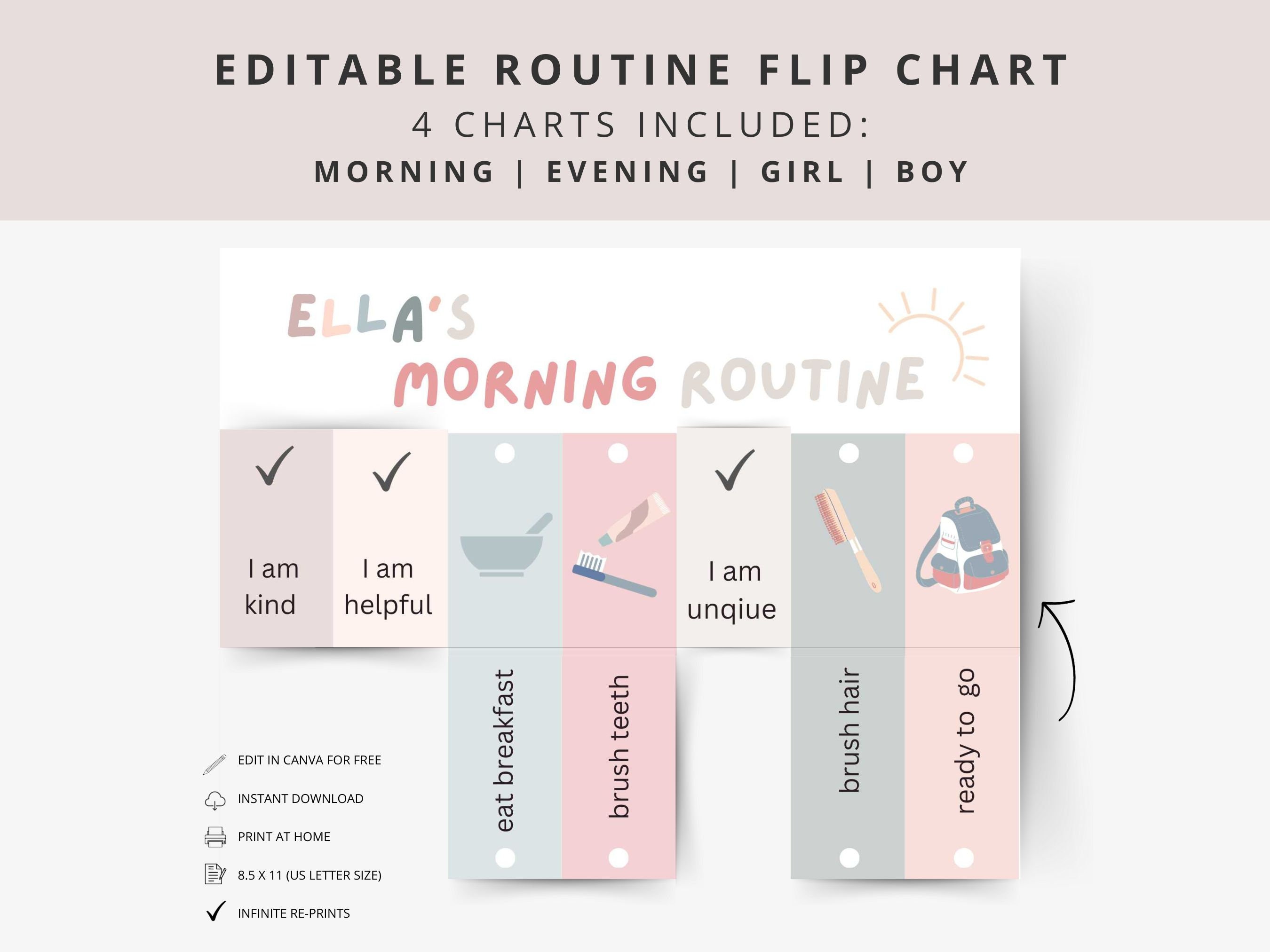 Kids Flip Routine Chart Editable Printable,morning Flip Done,evening ...