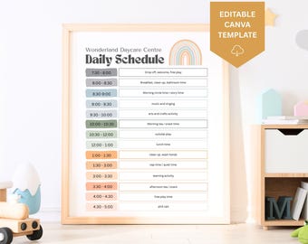 Daily Daycare Schedule, Daycare Forms, Daycare Provider, Home Daycare, Childcare Center, Editable Template, Daily Routine, Canva Template,