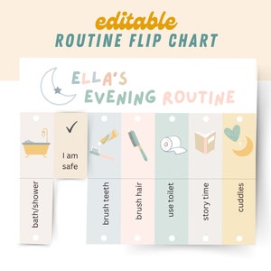 Toddler Routine Flip Chart | Morning & Evening Routine Flip Chart | Editable Visual Schedule | Routine Flip Chart for Kids | Kids Flip Chart