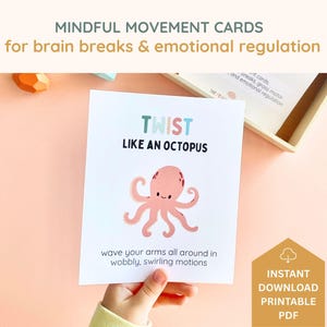 Animal Movement Cards, mindfulness cards for kids printable, feelings and emotions cards for toddlers, circle time, preschool, homeschool