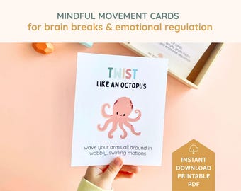 Animal Movement Cards, mindfulness cards for kids printable, feelings and emotions cards for toddlers, circle time, preschool, homeschool