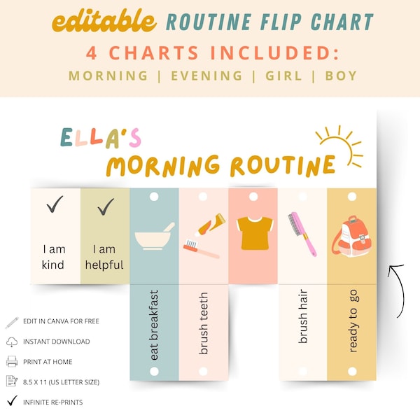 Toddler Routine Flip Chart | Morning & Evening Routine Flip Chart | Editable Visual Schedule | Routine Flip Chart for Kids | Kids Flip Chart